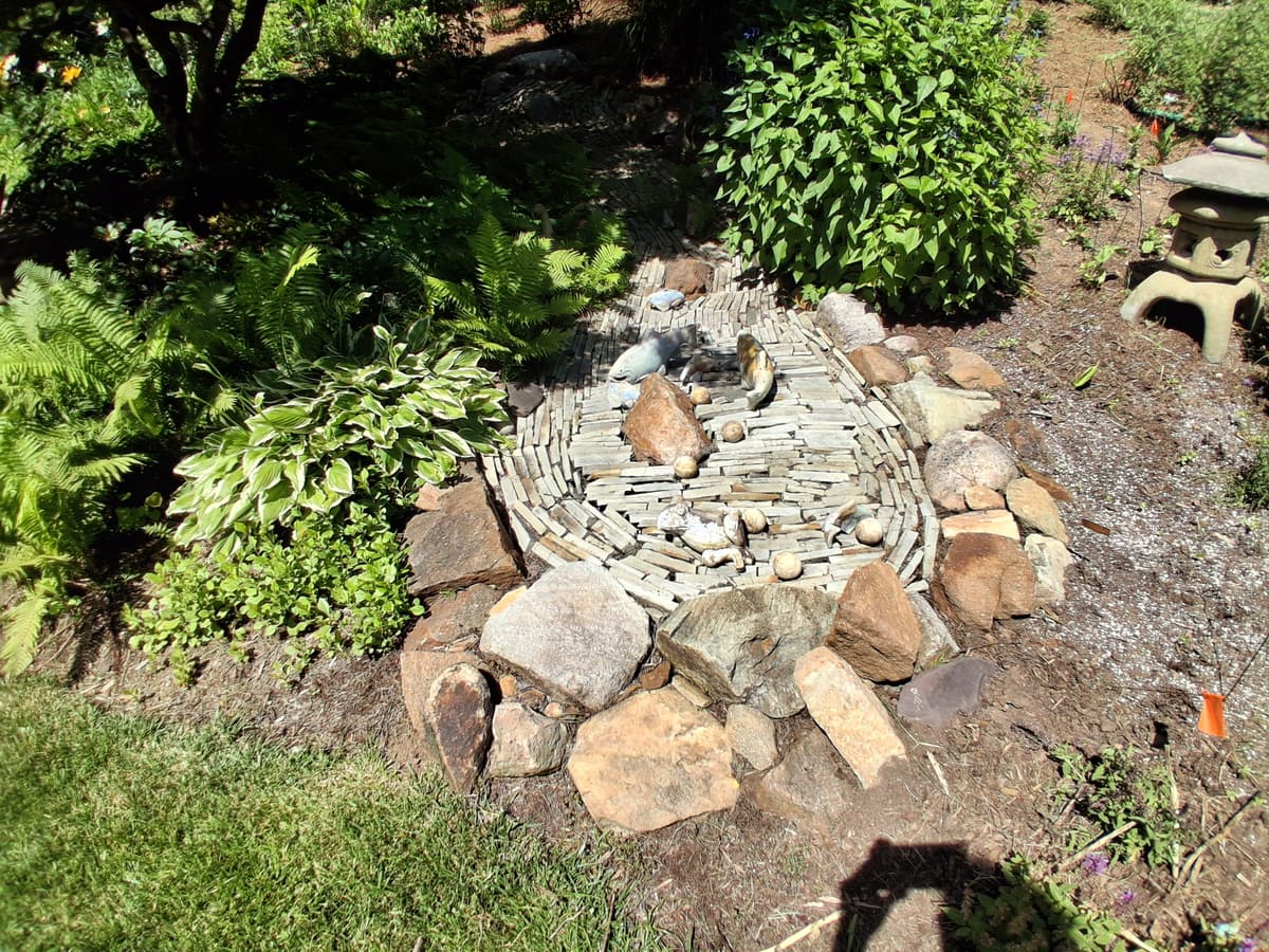 Finished stone water feature bed